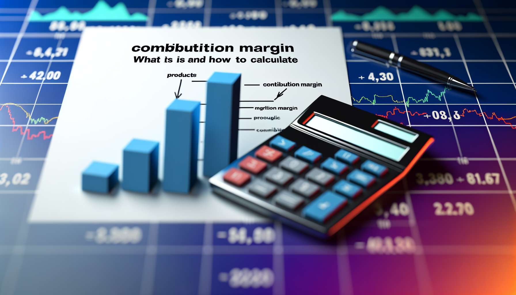 Calculadora e gráficos financeiros representando margem de contribuição
